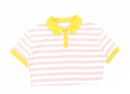 SheIn Womens Pink Striped Polyester Cropped Polo Size S Collared