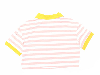 SheIn Womens Pink Striped Polyester Cropped Polo Size S Collared
