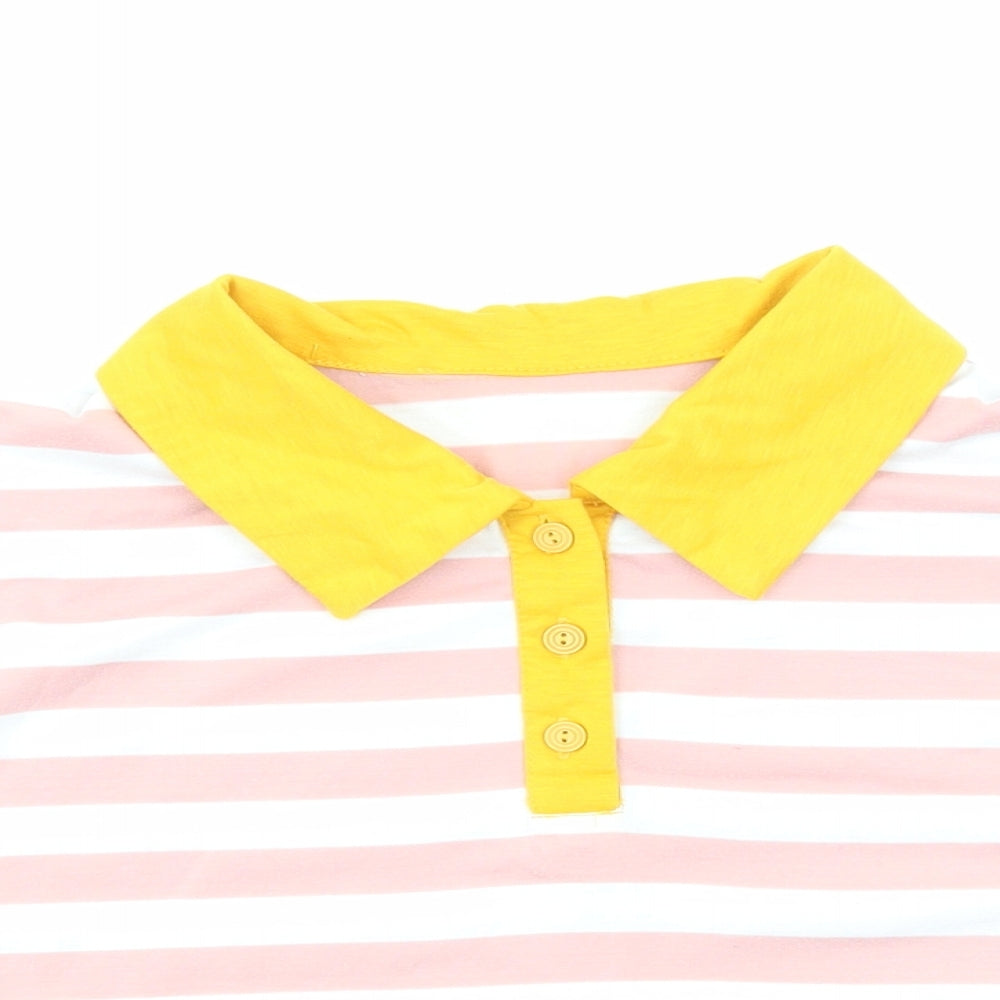 SheIn Womens Pink Striped Polyester Cropped Polo Size S Collared