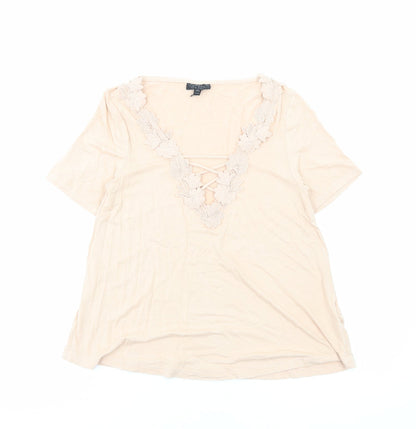 Womens UK Size 8 Topshop Beige Basic T-Shirt