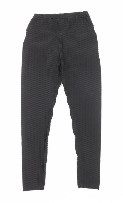 Preworn Womens Black Geometric Polyamide Compression Leggings Size S Regular Pullover