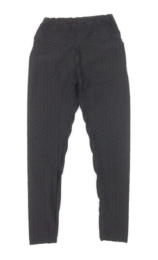 Preworn Womens Black Geometric Polyamide Compression Leggings Size S Regular Pullover