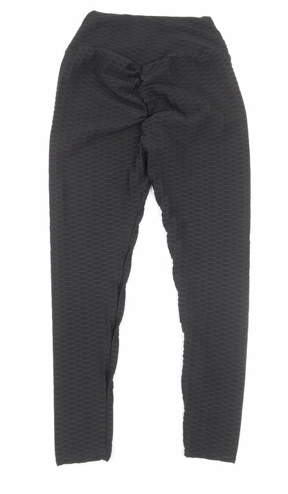 Preworn Womens Black Geometric Polyamide Compression Leggings Size S Regular Pullover
