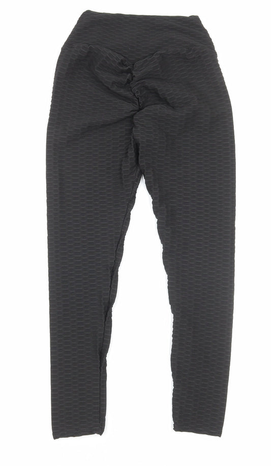 Preworn Womens Black Geometric Polyamide Compression Leggings Size S Regular Pullover