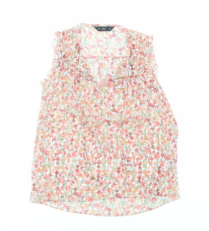 F&F Womens Orange Floral Polyester Basic Blouse Size 6 V-Neck