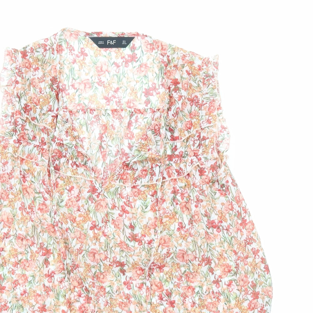 F&F Womens Orange Floral Polyester Basic Blouse Size 6 V-Neck