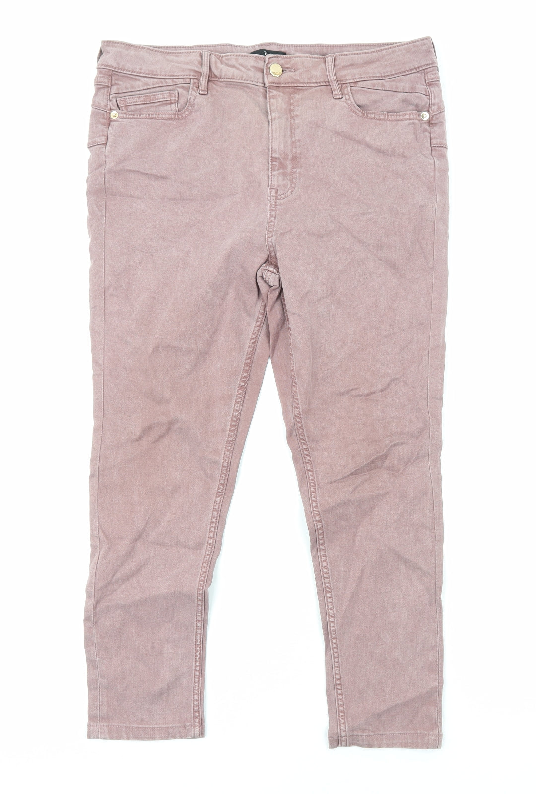 F&F Womens Brown Cotton Straight Jeans Size 10 Regular Zip