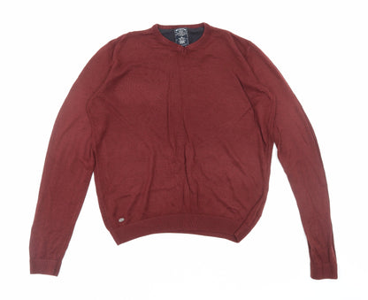 Kensington Eastside Mens Red Round Neck Acrylic Pullover Jumper Size M Long Sleeve