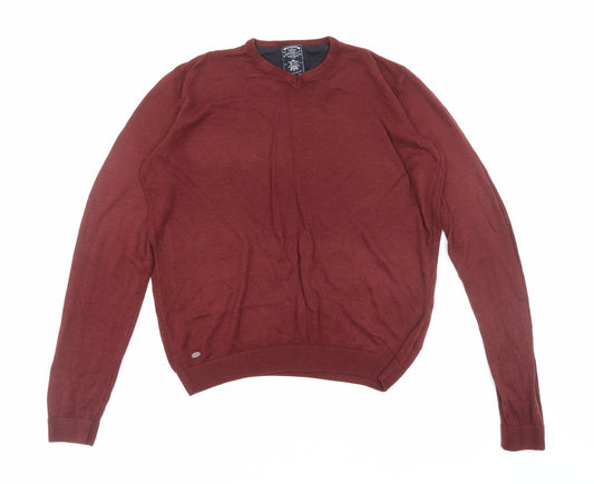 Kensington Eastside Mens Red Round Neck Acrylic Pullover Jumper Size M Long Sleeve