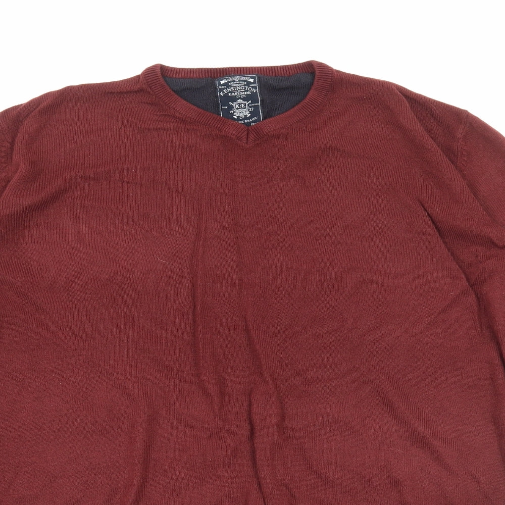 Kensington Eastside Mens Red Round Neck Acrylic Pullover Jumper Size M Long Sleeve