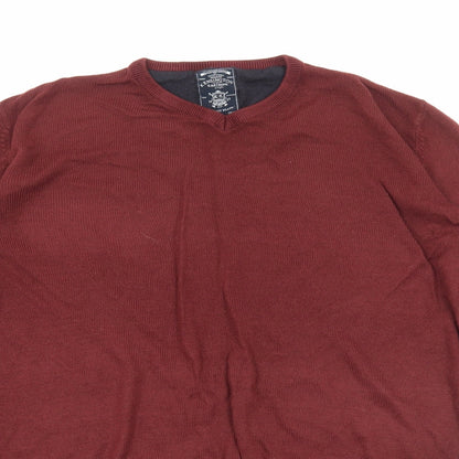 Kensington Eastside Mens Red Round Neck Acrylic Pullover Jumper Size M Long Sleeve