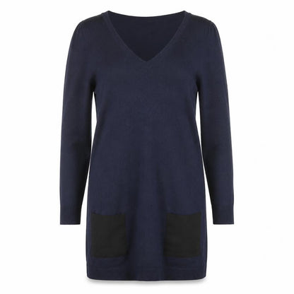 Dororthy Perkins Womens Blue Acrylic Jumper Dress Size 14 V-Neck Pullover