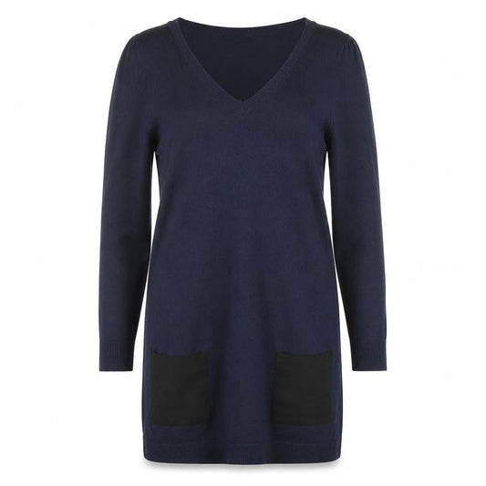 Dororthy Perkins Womens Blue Acrylic Jumper Dress Size 14 V-Neck Pullover
