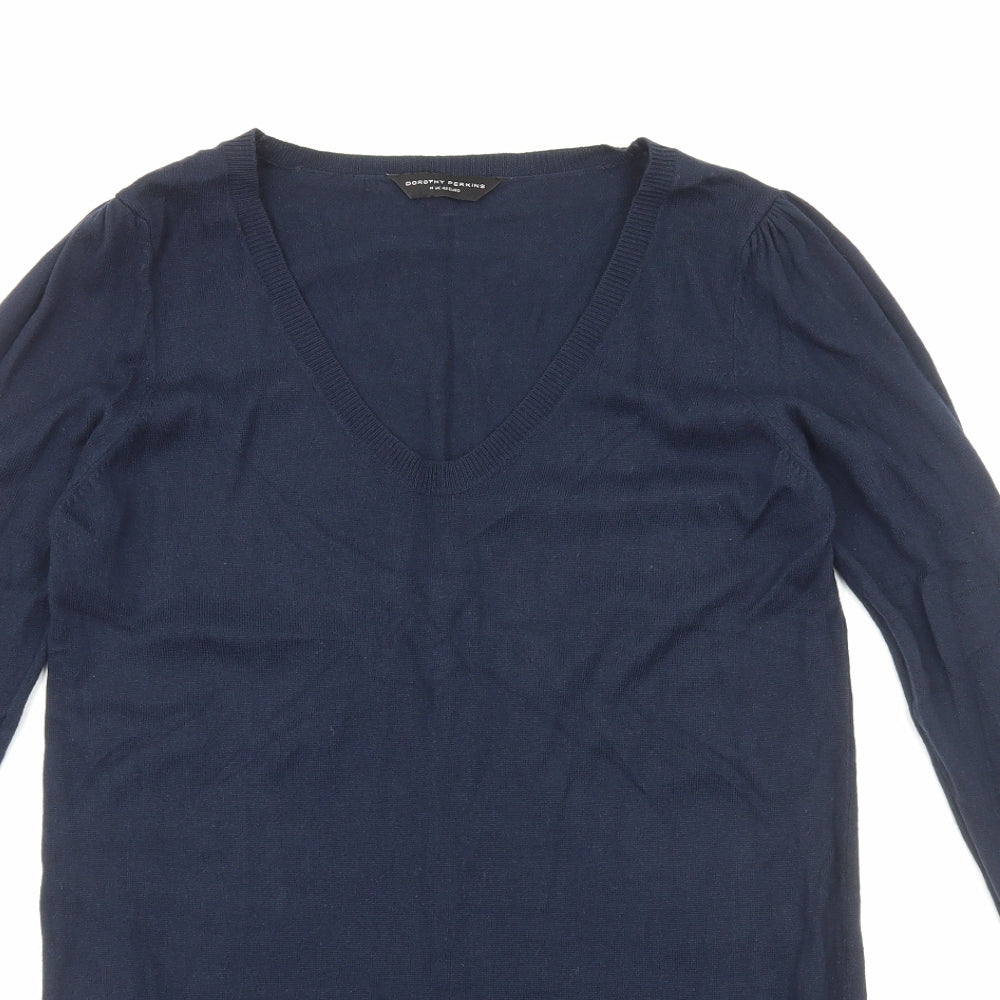 Dororthy Perkins Womens Blue Acrylic Jumper Dress Size 14 V-Neck Pullover