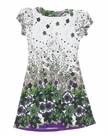 Purple Womens Grey Floral Polyester Trapeze & Swing Size S Round Neck Pullover