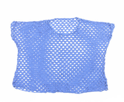 Preworn Womens Blue Viscose Cropped T-Shirt Size M Round Neck