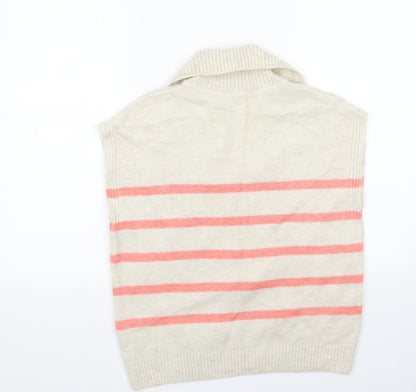 TU Womens Beige Collared Striped Acrylic Vest Jumper Size 8