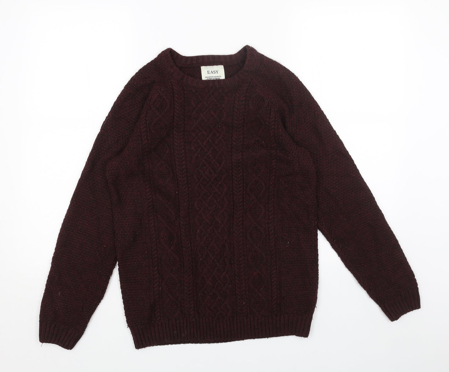 Easy Mens Red Round Neck Acrylic Pullover Jumper Size S Long Sleeve