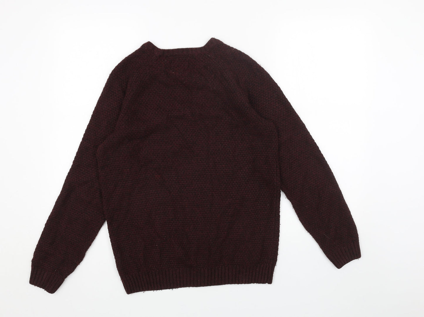 Easy Mens Red Round Neck Acrylic Pullover Jumper Size S Long Sleeve