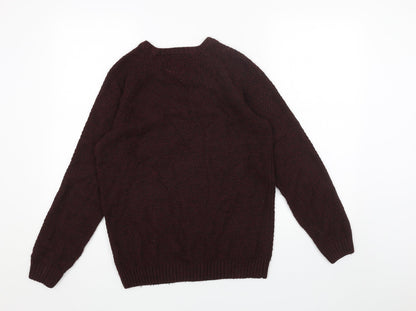 Easy Mens Red Round Neck Acrylic Pullover Jumper Size S Long Sleeve