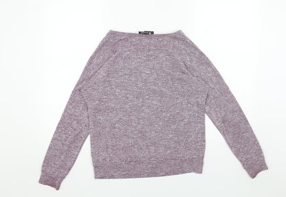 Daisylayla Womens Purple Boat Neck Viscose Pullover Jumper Size S - Fern Leaf Detail