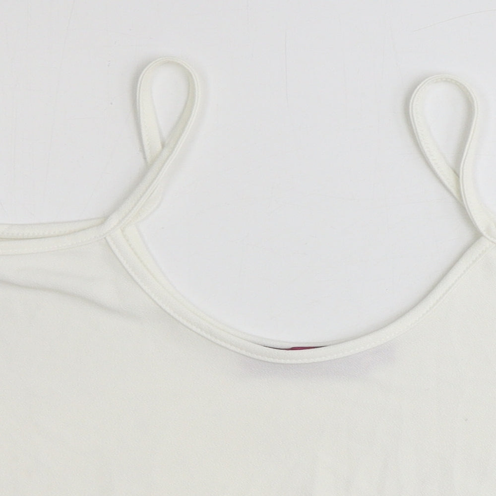 Boohoo Womens White Polyester Cropped Tank Size 12 Round Neck