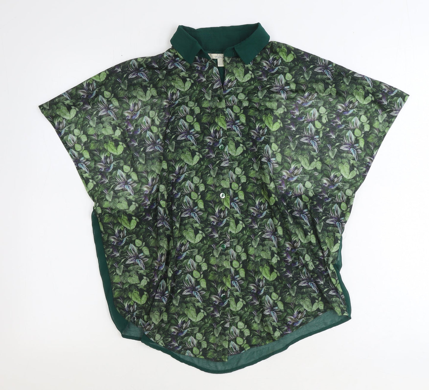 Womens UK Size S Zara Green Basic Button-Up