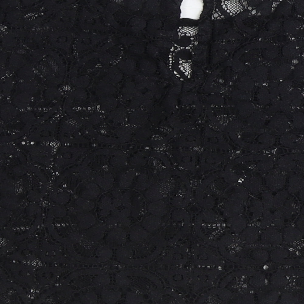 FOREVER 21 Womens Black Geometric Polyester Basic T-Shirt Size M Round Neck