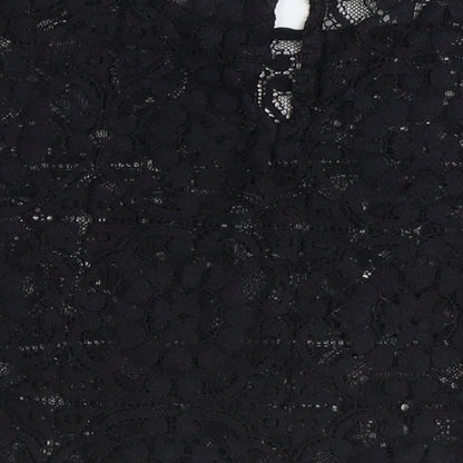 FOREVER 21 Womens Black Geometric Polyester Basic T-Shirt Size M Round Neck