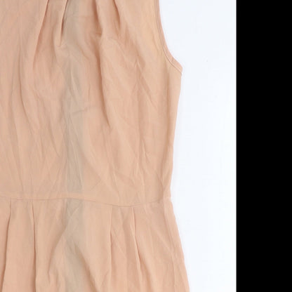 New Look Womens Pink Herringbone Polyester Pencil Dress Size 12 Boat Neck Zip - Pleat Detail