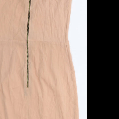 New Look Womens Pink Herringbone Polyester Pencil Dress Size 12 Boat Neck Zip - Pleat Detail