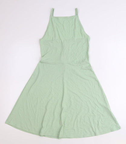 New Look Womens Green Polyester Fit & Flare Size 10 Square Neck Pullover