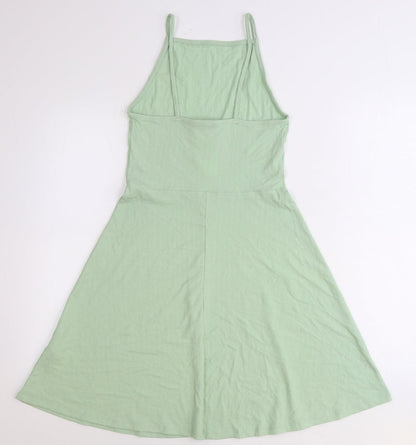 New Look Womens Green Polyester Fit & Flare Size 10 Square Neck Pullover