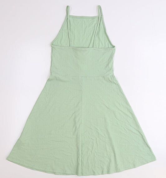 New Look Womens Green Polyester Fit & Flare Size 10 Square Neck Pullover