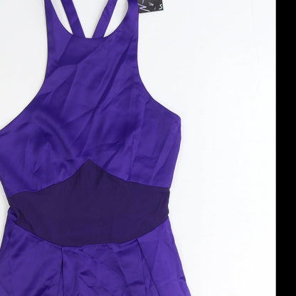 Nasty Gal Womens Purple Polyester Skater Dress Size S Scoop Neck Zip