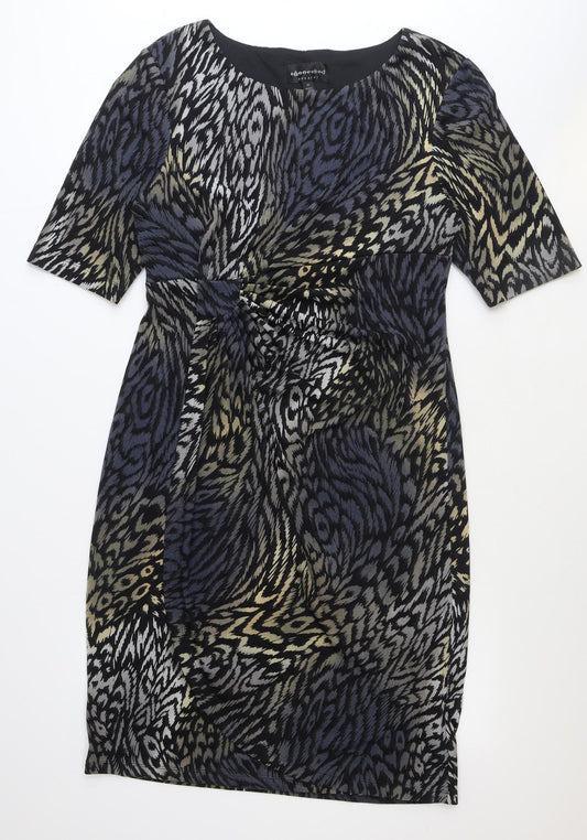 Connected Apparel Womens Black Geometric Polyester A-Line Size 12 Round Neck Pullover