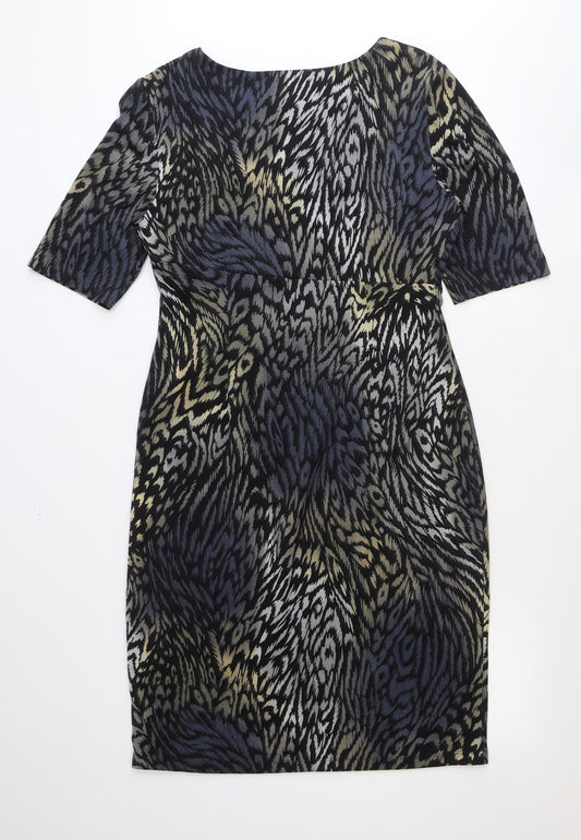 Connected Apparel Womens Black Geometric Polyester A-Line Size 12 Round Neck Pullover