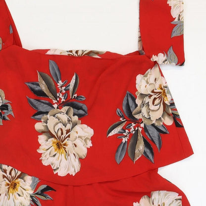 Missguided Womens Red Floral Polyester Blend Playsuit One-Piece Size 4 Zip