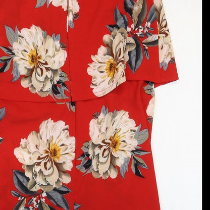 Missguided Womens Red Floral Polyester Blend Playsuit One-Piece Size 4 Zip