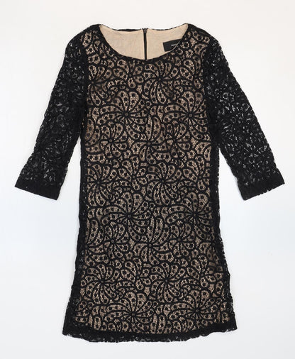 Mango Womens Black Cotton Shift Size 6 Boat Neck Zip