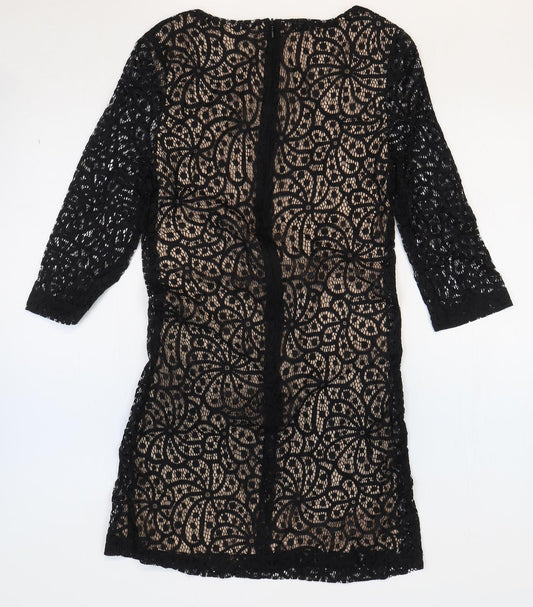 Mango Womens Black Cotton Shift Size 6 Boat Neck Zip