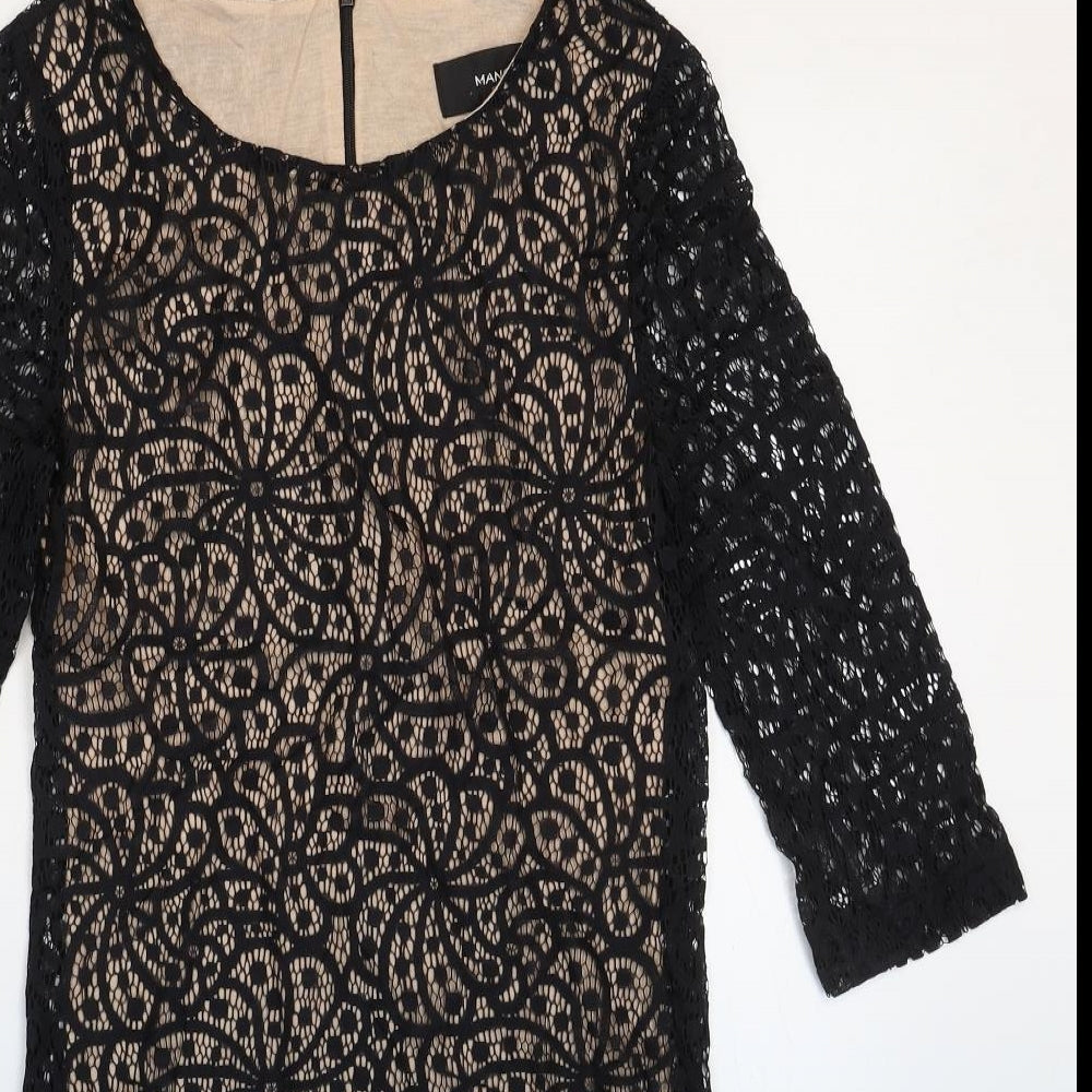 Mango Womens Black Cotton Shift Size 6 Boat Neck Zip