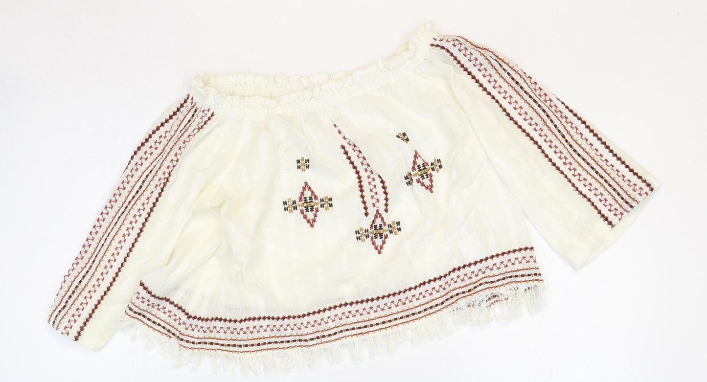Womens UK Size 6 Topshop White Cropped Blouse