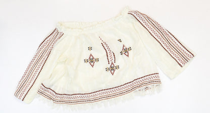 Womens UK Size 6 Topshop White Cropped Blouse