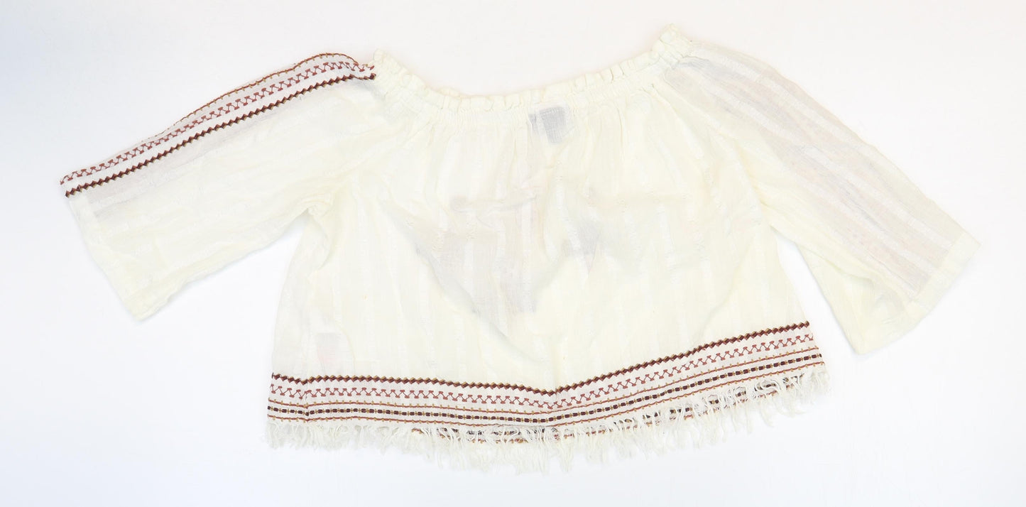 Womens UK Size 6 Topshop White Cropped Blouse