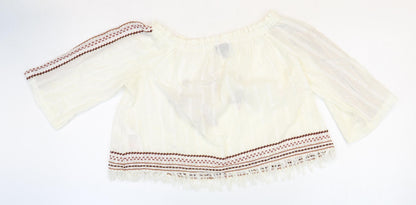 Womens UK Size 6 Topshop White Cropped Blouse