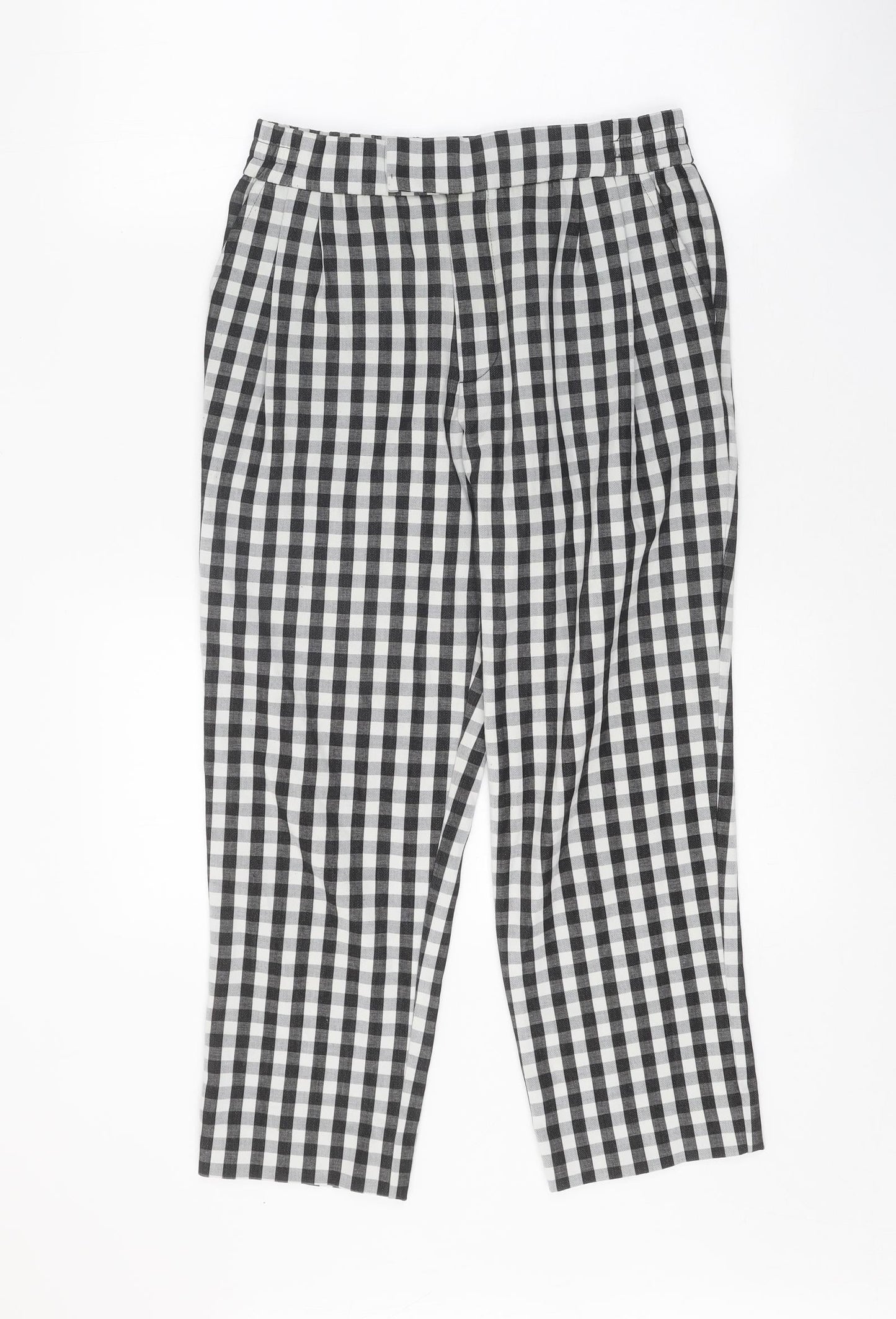 Mango Womens Black Check Polyester Trousers Size 10 Regular Zip