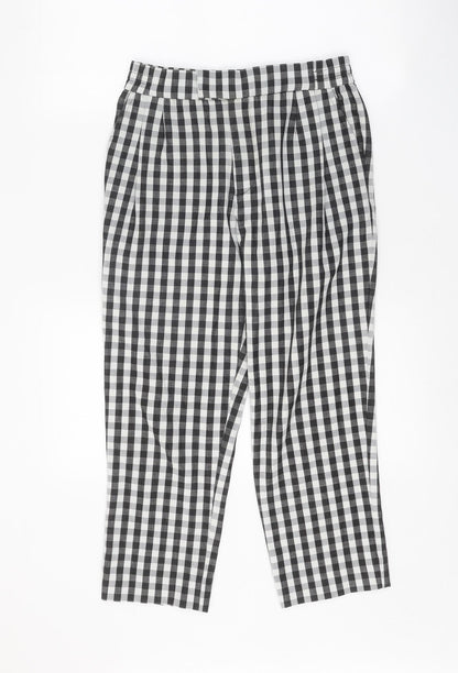 Mango Womens Black Check Polyester Trousers Size 10 Regular Zip