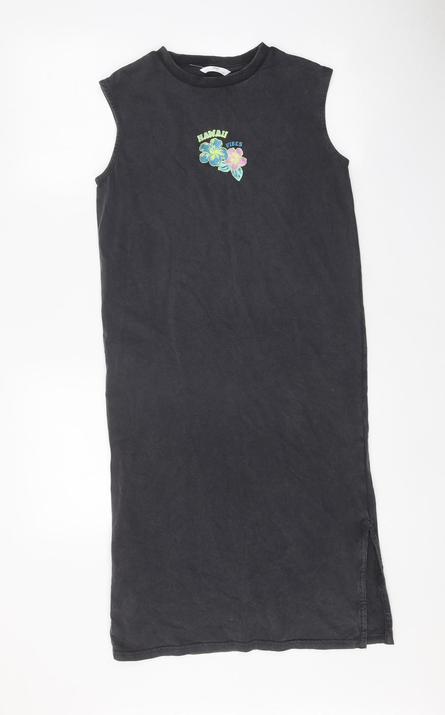 Marks and Spencer Girls Grey 100% Cotton T-Shirt Dress Size 9-10 Years Round Neck Pullover