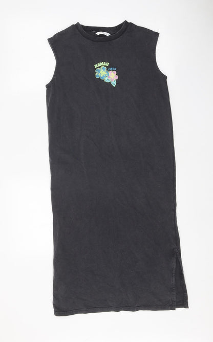 Marks and Spencer Girls Grey 100% Cotton T-Shirt Dress Size 9-10 Years Round Neck Pullover